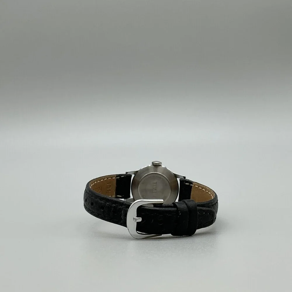 Vintage Timex Womens Watch 24mm Brown Dial Black Leather Strap Manual Wind